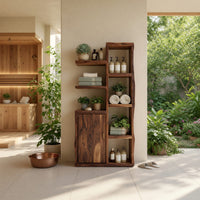 Solid Wood Bathroom Cabinet Japandi Open Shelf Storage Wellness Suite, view 8