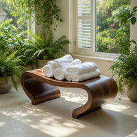 Solid Wood Teak Shower Bench Curved Sculptural Bathroom, view 8