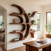 Solid Wood Wall Mounted Shelf Artistic With Unique Design Living Room, view 8