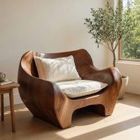 Solid Wood Chair Sculpted Armchair Living Room Lounge, view 8