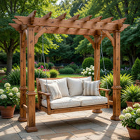 Solid Wood Porch Swing Rustic Pergola Bench Outdoor Garden Lounge, view 8