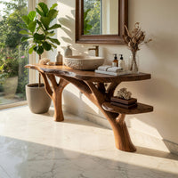 Solid Wood Live Edge Vanity Mid Century Guest Bathroom Setup, view 8