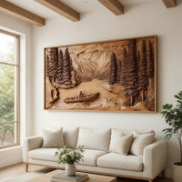 Deep-Relief Carving of a Lake Canoe, Solid Wood Wall Art, view 8 — view 8