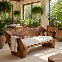 Solid Wood Sofa Artistic With Curved Backrest Home Space, view 8