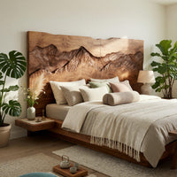 Solid Wood Headboard Rustic Mountain Relief Luxury Bedroom, view 8