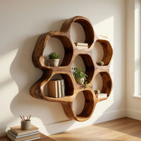 Solid Wood Wall Mounted Shelf Mid Century Hallway Entryway, view 8
