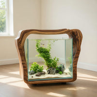 Solid Wood Aquarium Stand Rustic Live Edge With Glass Tank Bedroom, view 8