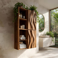 Solid Wood Corner Wall Bathroom Shelf Mounted Cabinet, view 8
