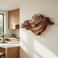 Solid Wood Clock Wall With Unique Wave Sculpture Home, view 8
