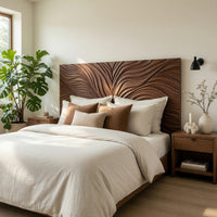 Solid Wood Headboard Leaf Relief Minimal Bedroom, view 8
