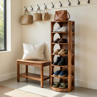Solid Wood Shoe Storage Bench Mid Century Vertical Rack Hallway Closet, view 8