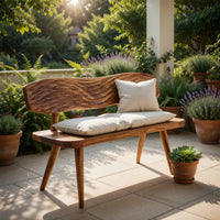 Solid Wood Outdoor Garden Bench With Wave Carved Backrest, view 8