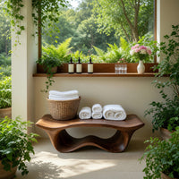Solid Wood Teak Shower Bench Sculptural Bathroom, view 8