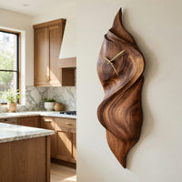 Solid Wood Clock Handcrafted Sculptural Wall Cozy Bedroom, view 8
