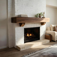 Solid Wood Floating Fireplace Mantel Rustic Beam Living Room, view 8