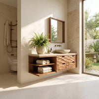Solid Wood Bathroom Vanity Luxury Modern Japandi, view 8