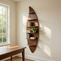 Solid Wood Wall Mounted Shelf Mid Century Shelving Unit Study Room, view 8