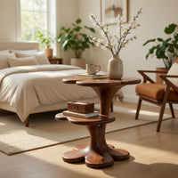Solid Wood Nightstand Artistic With Sculptural Multi Tier Bedroom, view 8