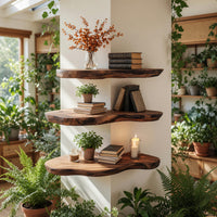 Solid Wood Natural Wood Floating Shelves Farmhouse Solid Corner Shelf Bedroom, view 8