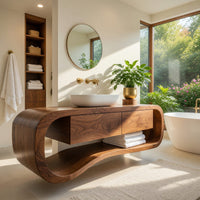 Solid Wood Bathroom Vanity Floating With Open Towel Shelf Modern Bath, view 8