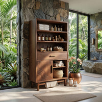 Solid Wood Bathroom Cabinet Coastal Open Shelf Storage Beach Retreat, view 8