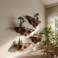 Solid Wood Natural Wood Floating Shelves Live Edge Shelf Living Room, view 8