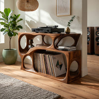 Solid Wood Record Player Stand Scandinavian Cabinet Living Room Space, view 8