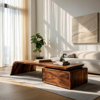 Hand-Curved Waterfall Coffee Table with Drawer Box, view 8