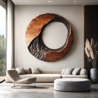 Chiseled and Burnished, a Round Wall Sculpture in Wood, view 8 — view 8