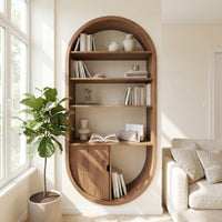 Arched Wooden Wall Bookshelf With Storage For Living Room, view 8