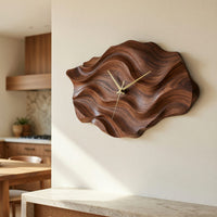 Solid Wood Clock Artistic Wall Wavy Design Living, view 8