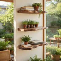 Solid Wood Natural Wood Floating Shelves Mid Century Solid Shelf Festive, view 8