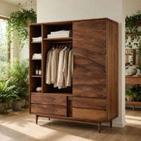 Solid Wood Wardrobe With Drawers Shelf Bedroom, view 8