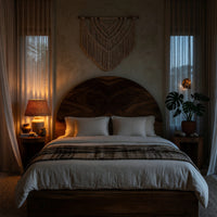 Solid Wood Headboard Boho Arch Neutral Earth Tone Bedroom, view 9