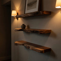 Solid Wood Natural Wood Floating Shelves Mid Century Shelf Stylish Holiday, view 9