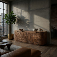 Hand-Carved Leaf Front Media Console, Four Doors, view 9