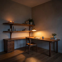 Modern L Shaped Desk With Open Bookshelves For Home Study, view 9