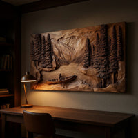 Deep-Relief Carving of a Lake Canoe, Solid Wood Wall Art, view 9 — view 9