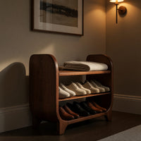 Solid Wood Shoe Storage Bench Japandi Vertical Rack Entryway Nook Placement, view 9
