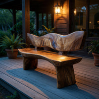 Solid Wood Outdoor Garden Bench Live Edge Entryway Natural Home Interiors, view 9