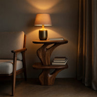 Solid Wood Nightstand Handcrafted Unique Two Tier Design Bedroom, view 9