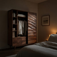Solid Wood Wardrobe With Drawers Shelf Bedroom, view 9