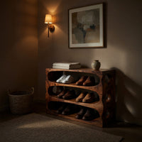 Solid Wood Shoe Storage Bench Minimalist Condo Entryway Placement, view 9
