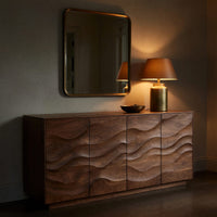 Solid Wood Sideboard Sculptural With Wave Carved Front Living Room, view 9