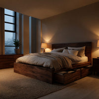 Solid Wood Bed Frame Storage Headboard With Drawers Bedroom, view 9