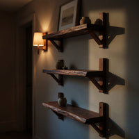 Solid Wood Natural Wood Floating Shelves Handcrafted Solid Shelf Living Room, view 9