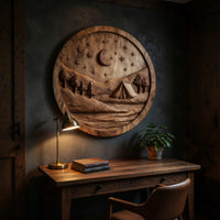 Moonlit Campsite Held in a Round Wood Wall Relief, view 9 — view 9