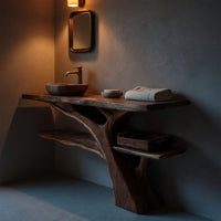 Solid Wood Live Edge Vanity Mid Century Solid Bathroom Sculptural Bathroom, view 9