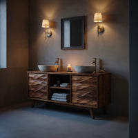 Solid Wood Bathroom Vanity Handcrafted Wave Doors Design, view 9