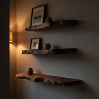 Solid Wood Natural Wood Floating Shelves Mid Century Live Edge Shelf, view 9